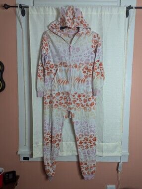 Cat & Jack Pink and Orange Leopard Hooded Kids One-Piece Pajamas